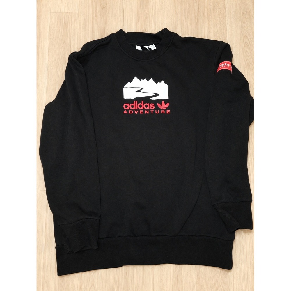 Adidas Adventure Crewneck Sweatshirt Black Red Logo Pullover Men's Medium - Picture 1 of 4